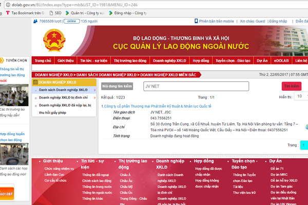 Công ty JVNET được bộ lao động Thương binh Xã hội cấp phép